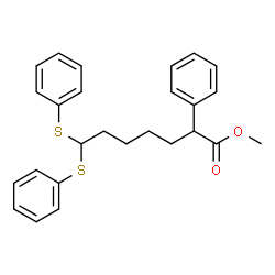 ChemSpider 2D Image | Methyl 2-phenyl-7,7-bis(phenylsulfanyl)heptanoate | C26H28O2S2