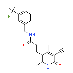ChemSpider 2D Image | 3-(5-Cyano-2,4-dimethyl-6-oxo-1,6-dihydro-3-pyridinyl)-N-[3-(trifluoromethyl)benzyl]propanamide | C19H18F3N3O2