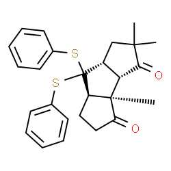 ChemSpider 2D Image | (3aS,3bR,6aR,7aR)-2,2,3b-Trimethyl-7,7-bis(phenylsulfanyl)hexahydro-1H-cyclopenta[a]pentalene-3,4(2H,3aH)-dione | C26H28O2S2