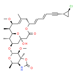 ChemSpider 2D Image | (3aS,4R,6S,7S,7aS)-6-{[(1R,5R,7E,9S,10S,11S,12S,13R)-5-{(1E,3E)-6-[(1R,2S)-2-Chlorocyclopropyl]-1,3-hexadien-5-yn-1-yl}-1-hydroxy-9-methoxy-7,10,12-trimethyl-3-oxo-4,15-dioxabicyclo[9.3.1]pentadec-7-e
n-13-yl]oxy}-7-methoxy-4,7a-dimethyltetrahydro-4H-pyrano[3,4-d][1,3]oxazol-2(3H)-one | C35H48ClNO10