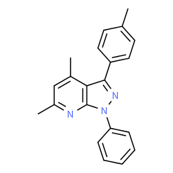 ChemSpider 2D Image | 4,6-Dimethyl-3-(4-methylphenyl)-1-phenyl-1H-pyrazolo[3,4-b]pyridine | C21H19N3