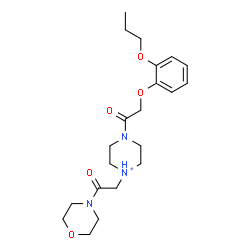 ChemSpider 2D Image | 1-[2-(4-Morpholinyl)-2-oxoethyl]-4-[(2-propoxyphenoxy)acetyl]piperazin-1-ium | C21H32N3O5