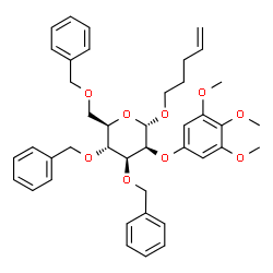 ChemSpider 2D Image | 4-Penten-1-yl 3,4,6-tri-O-benzyl-2-O-(3,4,5-trimethoxyphenyl)-alpha-D-mannopyranoside | C41H48O9