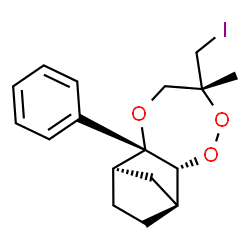 ChemSpider 2D Image | (1S,2R,5R,8R,9R)-5-(Iodomethyl)-5-methyl-8-phenyl-3,4,7-trioxatricyclo[7.2.1.0~2,8~]dodecane | C17H21IO3