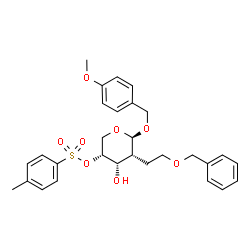 ChemSpider 2D Image | 4-Methoxybenzyl 2-[2-(benzyloxy)ethyl]-2-deoxy-4-O-[(4-methylphenyl)sulfonyl]-beta-D-ribopyranoside | C29H34O8S