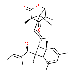 ChemSpider 2D Image | (4R)-7-[(1E)-2-{(1S,6R,7R,8R)-8-[(1R,2E)-1-Hydroxy-2-methyl-2-buten-1-yl]-2,4,6,8-tetramethylbicyclo[4.2.0]octa-2,4-dien-7-yl}-1-propen-1-yl]-4,6,7-trimethyl-2-oxabicyclo[2.2.1]heptane-3,5-dione | C29H40O4