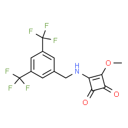 ChemSpider 2D Image | 3-{[3,5-Bis(trifluoromethyl)benzyl]amino}-4-methoxy-3-cyclobutene-1,2-dione | C14H9F6NO3
