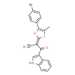 ChemSpider 2D Image | (2Z)-2-[5-(4-Bromophenyl)-4-methyl-1,3-oxathiol-2-ylidene]-3-(1H-indol-3-yl)-3-oxopropanenitrile | C21H13BrN2O2S