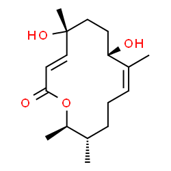 ChemSpider 2D Image | (3E,5R,8S,9Z,13S,14R)-5,8-Dihydroxy-5,9,13,14-tetramethyloxacyclotetradeca-3,9-dien-2-one | C17H28O4