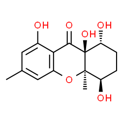 ChemSpider 2D Image | (1R,4R,4aR,9aS)-1,4,8,9a-Tetrahydroxy-4a,6-dimethyl-1,2,3,4,4a,9a-hexahydro-9H-xanthen-9-one | C15H18O6