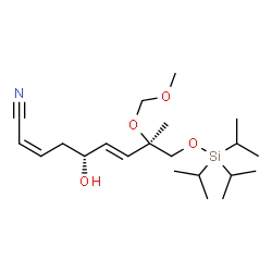 ChemSpider 2D Image | (2Z,5R,6E,8R)-5-Hydroxy-8-(methoxymethoxy)-8-methyl-9-[(triisopropylsilyl)oxy]-2,6-nonadienenitrile | C21H39NO4Si