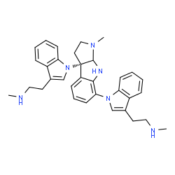 ChemSpider 2D Image | 2,2'-{[(3aS)-1-Methyl-2,3,8,8a-tetrahydropyrrolo[2,3-b]indole-3a,7(1H)-diyl]bis(1H-indole-1,3-diyl)}bis(N-methylethanamine) | C33H38N6