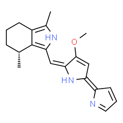 ChemSpider 2D Image | (4R)-3-{(E)-[(5Z)-3-Methoxy-5-(2H-pyrrol-2-ylidene)-1,5-dihydro-2H-pyrrol-2-ylidene]methyl}-1,4-dimethyl-4,5,6,7-tetrahydro-2H-isoindole | C20H23N3O