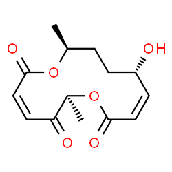 ChemSpider 2D Image | (3Z,6S,9Z,11S,14S)-11-Hydroxy-6,14-dimethyl-1,7-dioxacyclotetradeca-3,9-diene-2,5,8-trione | C14H18O6