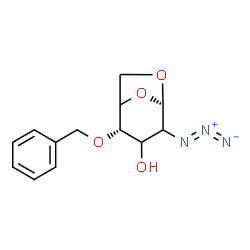 ChemSpider 2D Image | (2S)-4-Azido-2-(benzyloxy)-6,8-dioxabicyclo[3.2.1]octan-3-ol (non-preferred name) | C13H15N3O4