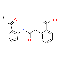 ChemSpider 2D Image | 2-(2-{[2-(Methoxycarbonyl)-3-thienyl]amino}-2-oxoethyl)benzoic acid | C15H13NO5S