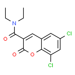 ChemSpider 2D Image | 6,8-Dichloro-N,N-diethyl-2-oxo-2H-chromene-3-carboxamide | C14H13Cl2NO3