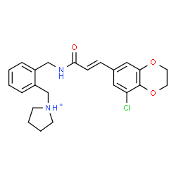 ChemSpider 2D Image | 1-[2-({[(2E)-3-(8-Chloro-2,3-dihydro-1,4-benzodioxin-6-yl)-2-propenoyl]amino}methyl)benzyl]pyrrolidinium | C23H26ClN2O3