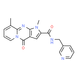 ChemSpider 2D Image | 1,9-Dimethyl-4-oxo-N-(3-pyridinylmethyl)-1,4-dihydropyrido[1,2-a]pyrrolo[2,3-d]pyrimidine-2-carboxamide | C19H17N5O2