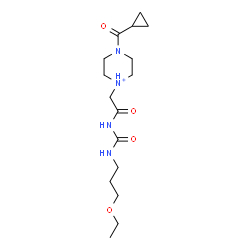 ChemSpider 2D Image | 4-(Cyclopropylcarbonyl)-1-(2-{[(3-ethoxypropyl)carbamoyl]amino}-2-oxoethyl)piperazin-1-ium | C16H29N4O4