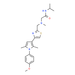 ChemSpider 2D Image | N-Isopropyl-N~2~-({4-[1-(4-methoxyphenyl)-2,5-dimethyl-1H-pyrrol-3-yl]-1,3-thiazol-2-yl}methyl)-N~2~-methylglycinamide | C23H30N4O2S