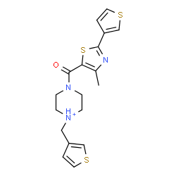 ChemSpider 2D Image | 4-{[4-Methyl-2-(3-thienyl)-1,3-thiazol-5-yl]carbonyl}-1-(3-thienylmethyl)piperazin-1-ium | C18H20N3OS3