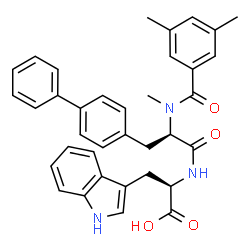 ChemSpider 2D Image | (2R)-2-({(2R)-3-(4-Biphenylyl)-2-[(3,5-dimethylbenzoyl)(methyl)amino]propanoyl}amino)-3-(1H-indol-3-yl)propanoic acid (non-preferred name) | C36H35N3O4