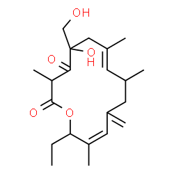 ChemSpider 2D Image | (12Z)-14-Ethyl-5-hydroxy-5-(hydroxymethyl)-3,7,9,13-tetramethyl-11-methyleneoxacyclotetradeca-7,12-diene-2,4-dione | C21H32O5