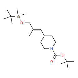 ChemSpider 2D Image | 2-Methyl-2-propanyl 4-[(1E)-3-{[dimethyl(2-methyl-2-propanyl)silyl]oxy}-2-methyl-1-propen-1-yl]-1-piperidinecarboxylate | C20H39NO3Si