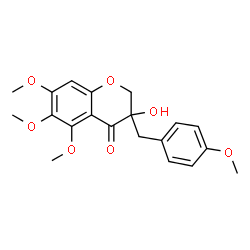 ChemSpider 2D Image | 3-Hydroxy-5,6,7-trimethoxy-3-(4-methoxybenzyl)-2,3-dihydro-4H-chromen-4-one | C20H22O7