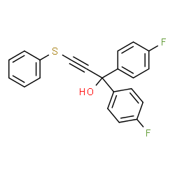 ChemSpider 2D Image | 1,1-Bis(4-fluorophenyl)-3-(phenylsulfanyl)-2-propyn-1-ol | C21H14F2OS