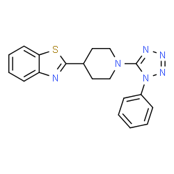 ChemSpider 2D Image | 2-[1-(1-Phenyl-1H-tetrazol-5-yl)-4-piperidinyl]-1,3-benzothiazole | C19H18N6S