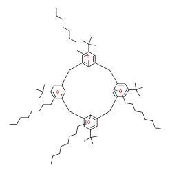 ChemSpider 2D Image | 5,11,17,23-Tetrakis(2-methyl-2-propanyl)-25,26,27,28-tetrakis(octyloxy)pentacyclo[19.3.1.1~3,7~.1~9,13~.1~15,19~]octacosa-1(25),3(28),4,6,9(27),10,12,15(26),16,18,21,23-dodecaene | C76H120O4