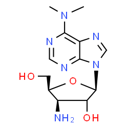 ChemSpider 2D Image | 9-[(2xi)-3-Amino-3-deoxy-beta-D-threo-pentofuranosyl]-N,N-dimethyl-9H-purin-6-amine | C12H18N6O3