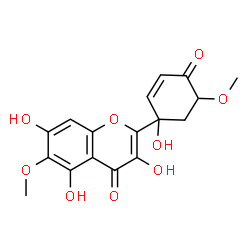 ChemSpider 2D Image | 3,5,7-Trihydroxy-2-(1-hydroxy-5-methoxy-4-oxo-2-cyclohexen-1-yl)-6-methoxy-4H-chromen-4-one | C17H16O9
