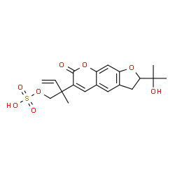ChemSpider 2D Image | 2-[2-(2-Hydroxy-2-propanyl)-7-oxo-2,3-dihydro-7H-furo[3,2-g]chromen-6-yl]-2-methyl-3-buten-1-yl hydrogen sulfate | C19H22O8S