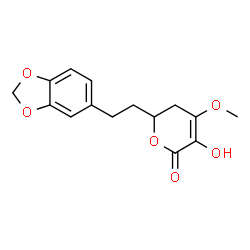 ChemSpider 2D Image | 6-[2-(1,3-Benzodioxol-5-yl)ethyl]-3-hydroxy-4-methoxy-5,6-dihydro-2H-pyran-2-one | C15H16O6