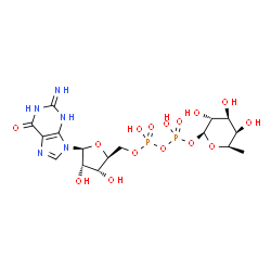 ChemSpider 2D Image | [(2S,3R,4S,5S)-3,4-Dihydroxy-5-(2-imino-6-oxo-1,2,3,6-tetrahydro-9H-purin-9-yl)tetrahydro-2-furanyl]methyl (2S,3R,4S,5R,6R)-3,4,5-trihydroxy-6-methyltetrahydro-2H-pyran-2-yl dihydrogen diphosphate (no
n-preferred name) | C16H25N5O15P2