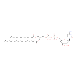 ChemSpider 2D Image | 4-Amino-1-[(2xi)-5-O-{hydroxy[(hydroxy{(2R)-2-[(18-methylnonadecanoyl)oxy]-3-[(13-methyltetradecanoyl)oxy]propoxy}phosphoryl)oxy]phosphoryl}-beta-D-threo-pentofuranosyl]-2(1H)-pyrimidinone | C47H87N3O15P2