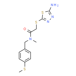 ChemSpider 2D Image | 2-[(5-Amino-1,3,4-thiadiazol-2-yl)sulfanyl]-N-methyl-N-[4-(methylsulfanyl)benzyl]acetamide | C13H16N4OS3