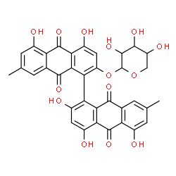 ChemSpider 2D Image | 2',4,4',5,5'-Pentahydroxy-7,7'-dimethyl-9,9',10,10'-tetraoxo-9,9',10,10'-tetrahydro-1,1'-bianthracen-2-yl pentopyranoside | C35H26O14