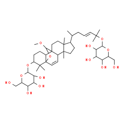 ChemSpider 2D Image | (3E)-6-[16-(Hexopyranosyloxy)-19-methoxy-5,9,17,17-tetramethyl-18-oxapentacyclo[10.5.2.0~1,13~.0~4,12~.0~5,9~]nonadec-2-en-8-yl]-2-methyl-3-hepten-2-yl hexopyranoside | C43H70O14