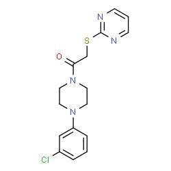 ChemSpider 2D Image | 1-[4-(3-Chlorophenyl)-1-piperazinyl]-2-(2-pyrimidinylsulfanyl)ethanone | C16H17ClN4OS