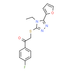 ChemSpider 2D Image | 2-{[4-Ethyl-5-(2-furyl)-4H-1,2,4-triazol-3-yl]sulfanyl}-1-(4-fluorophenyl)ethanone | C16H14FN3O2S