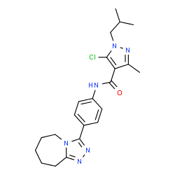 ChemSpider 2D Image | 5-Chloro-1-isobutyl-3-methyl-N-[4-(6,7,8,9-tetrahydro-5H-[1,2,4]triazolo[4,3-a]azepin-3-yl)phenyl]-1H-pyrazole-4-carboxamide | C22H27ClN6O