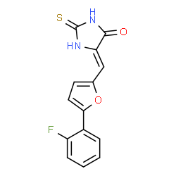 ChemSpider 2D Image | (5Z)-5-{[5-(2-Fluorophenyl)-2-furyl]methylene}-2-thioxo-4-imidazolidinone | C14H9FN2O2S