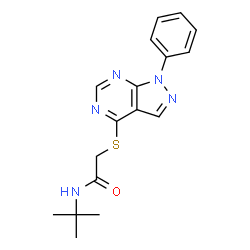 ChemSpider 2D Image | N-(2-Methyl-2-propanyl)-2-[(1-phenyl-1H-pyrazolo[3,4-d]pyrimidin-4-yl)sulfanyl]acetamide | C17H19N5OS
