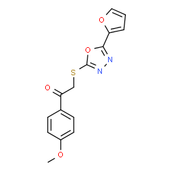 ChemSpider 2D Image | 2-{[5-(2-Furyl)-1,3,4-oxadiazol-2-yl]sulfanyl}-1-(4-methoxyphenyl)ethanone | C15H12N2O4S
