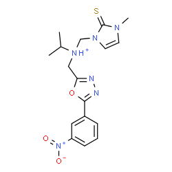 ChemSpider 2D Image | N-[(3-Methyl-2-thioxo-2,3-dihydro-1H-imidazol-1-yl)methyl]-N-{[5-(3-nitrophenyl)-1,3,4-oxadiazol-2-yl]methyl}-2-propanaminium | C17H21N6O3S