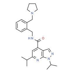 ChemSpider 2D Image | 1,6-Diisopropyl-N-[2-(1-pyrrolidinylmethyl)benzyl]-1H-pyrazolo[3,4-b]pyridine-4-carboxamide | C25H33N5O